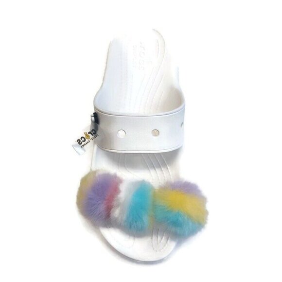 Crocs Classic Fur Sure Slip On Sandals Womens Size 11 Comfort Shoes White - Picture 4 of 8